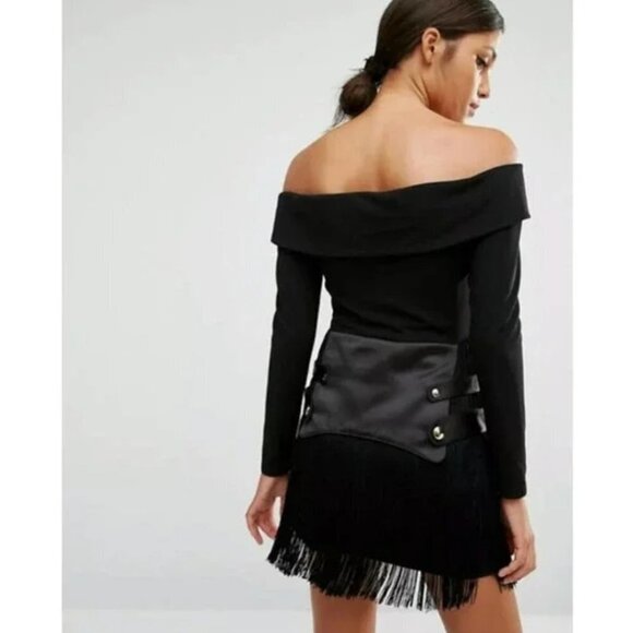 Asilio Black Fringe Military Belted Mini Cocktail Dress - Picture 2 of 9